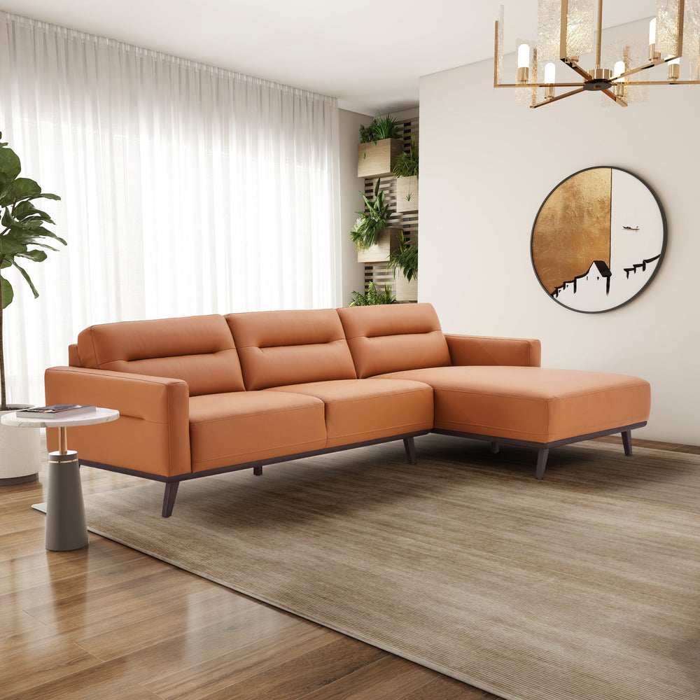 English Elm Ashcroft Furniture - Ella L-Shaped Right Sectional Couch In Cognac Pu Leather – Stylish, Durable, And Comfortable Seating B183S00110