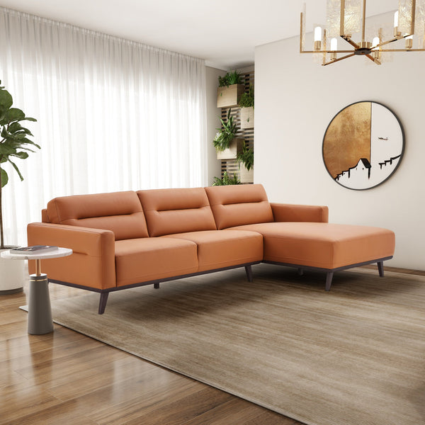 English Elm Ashcroft Furniture - Ella L-Shaped Right Sectional Couch In Cognac Pu Leather – Stylish, Durable, And Comfortable Seating B183S00110