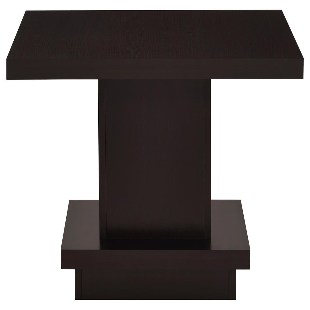 English Elm Cappuccino 3-Piece Square Coffee and End Table Set — Scratch-Resistant Engineered Wood, Stacked Linear Design B062S01314