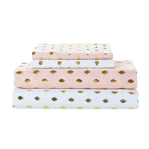 JLA Home Intelligent Design - Printed Sheet Set Metallic Dot Ikat Microfiber — Ultra-Soft, OEKO-TEX Certified, Breathable Fit to 16" Deep Blush/Gold ID20-1474