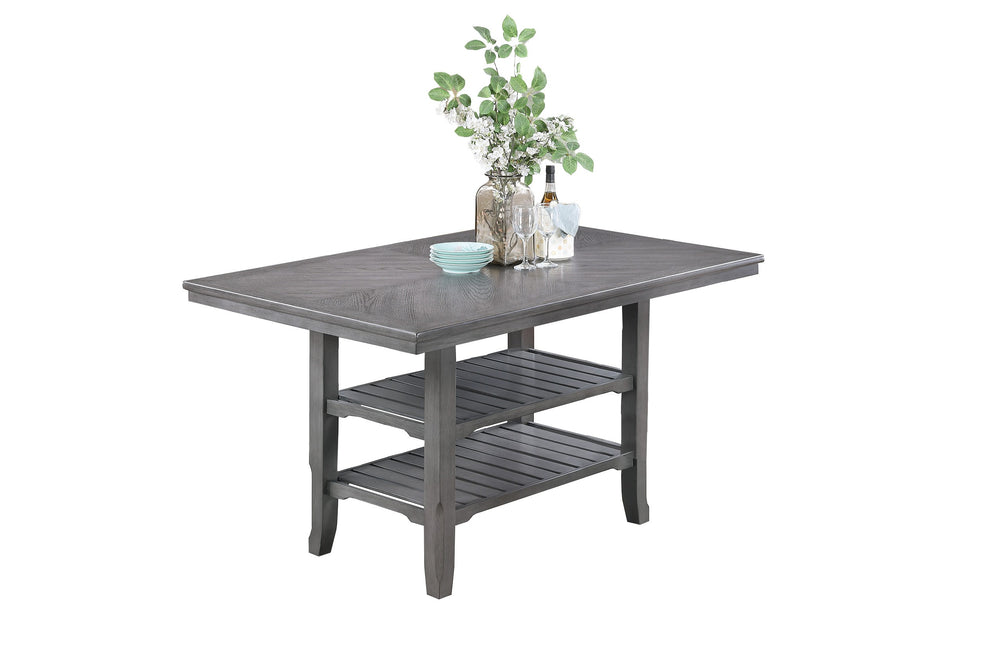 English Elm Modern Counter Height Dining Table with 2 Shelves, Gray Rubberwood, Seats 6, Stylish Rectangular Design B011P367255