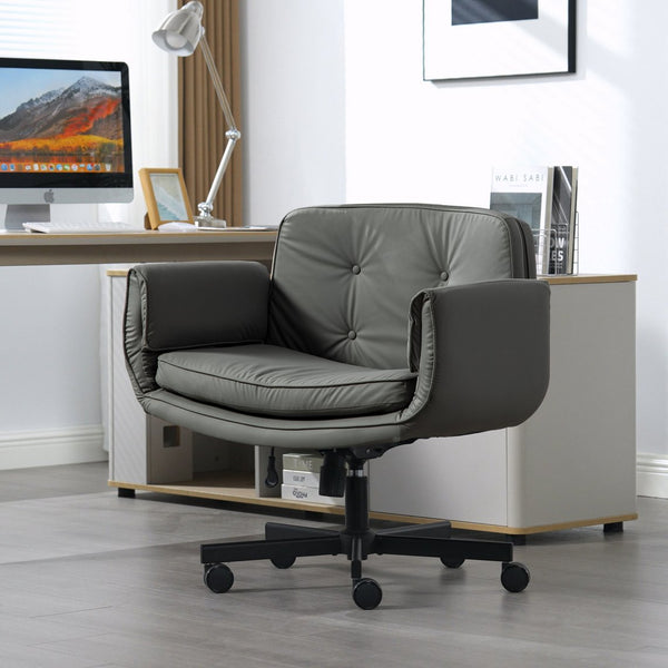 English Elm Criss Cross Wide Seat Pu Leather Swivel Task Chair with Removable Headrest Gray W3118P404122