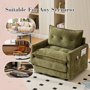 English Elm UNITED Swivel Barrel Chair with Chenille Upholstery, 360° Smooth Rotation, Padded Arm Comfort and Side Pockets for Living Room Relaxation Olive Green W1568P290086