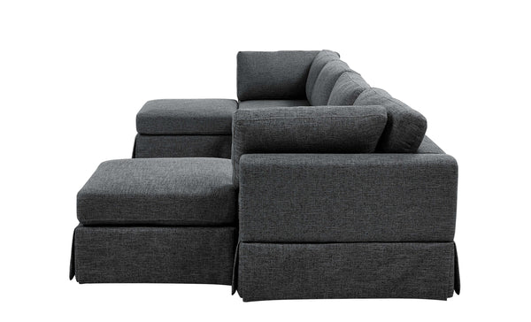 English Elm 6-Piece Upholstered Sectional Sofa - Versatile Modular Design For Cozy Family Spaces & Easy Maintenance B343S00017