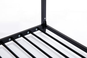 English Elm Adam Twin Over Twin Metal Bunk Bed In Black With White Mesh Guardrails - Safe, Stylish, Space-Saving! B083P170084
