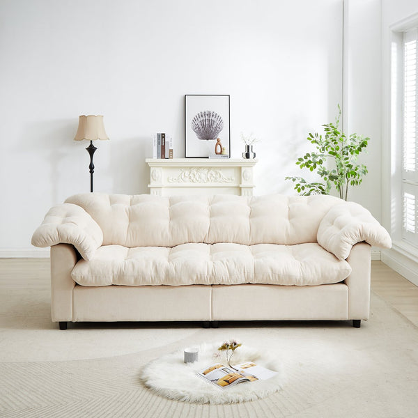 English Elm 99.2" Chenille Modern Deep Seat Sofa with Cloud-Like Cushioning, Zippered Arm Pads & Solid Wood Frame Beige W1193S00152