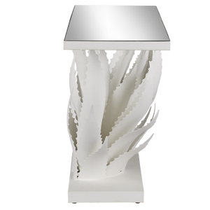 Agave White Console Table - Elegant Wrought Iron Design with Mirrored Top, Nature-Inspired Style