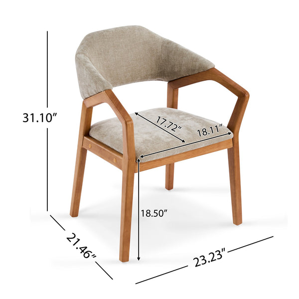 English Elm Indoor Chenille Upholstered Arm Dining Chairs Set of 2 with Bentwood Teak Frame N779P370761O