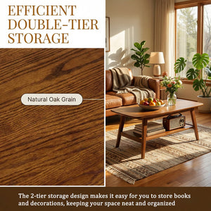 English Elm Mid Century Modern Solid Oak Two Tier Coffee Table with Open Shelf for Living Room Walnut W3204P469105
