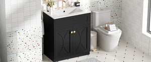 English Elm 30'' Modern Bathroom Vanity With Ceramic Sink, Soft-Close Doors, Gold Handles & Ample Storage Space N710P194898B