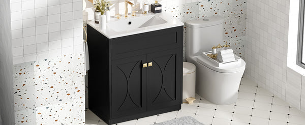 English Elm 30'' Modern Bathroom Vanity With Ceramic Sink, Soft-Close Doors, Gold Handles & Ample Storage Space N710P194898B