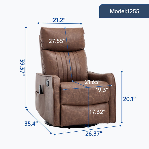 English Elm Beige Fabric Swivel Rocker Recliner with Massage Nodes and Lumbar Heat for Living Room Brown W1803P363426