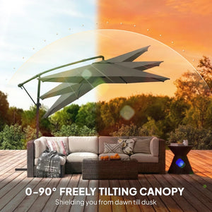English Elm Large Offset Cantilever Patio Umbrella with 360 Rotation Tilt and Uv Protection Tan T3971P466760