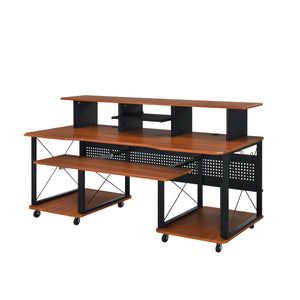 English Elm Megara Cherry & Black Music Desk with Keyboard Tray, Cable Management, Wheels & Multi-Storage Organizing B2726P265726