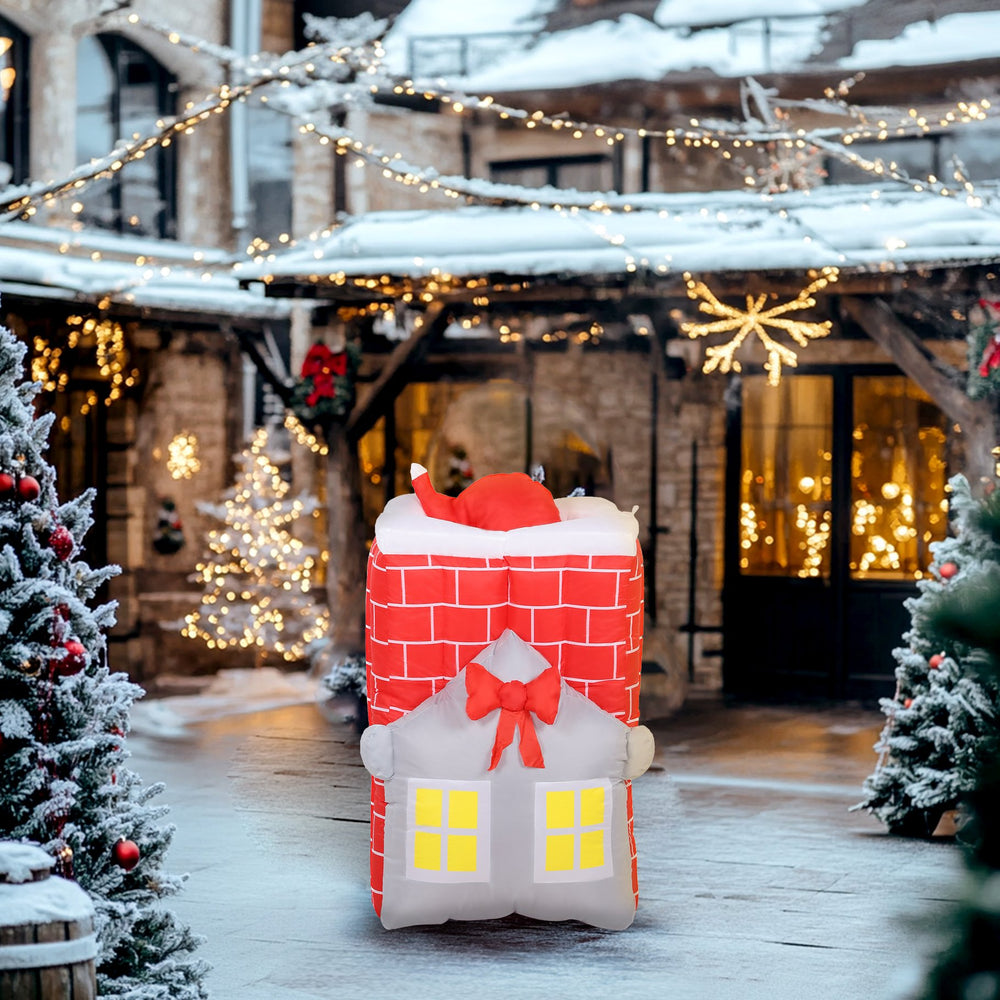 English Elm 7ft Animated Santa Chimney Inflatable Outdoor Holiday Decor with Led Night Display T3971P381226