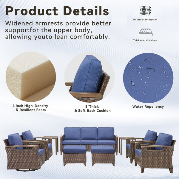 English Elm 73.6" Outdoor Pe Rattan Sofa Deep Seating Porch Couch with Thick Olefin Cushions T3773P418187