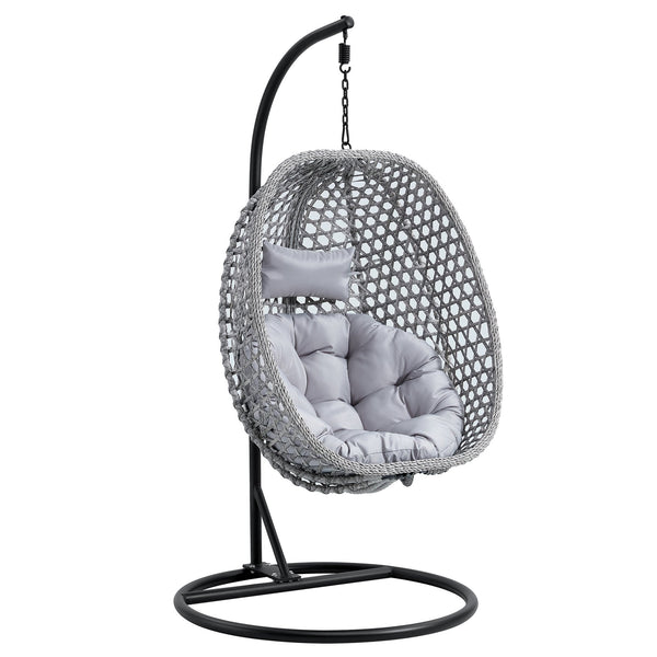 English Elm Egg Swing Chair Woven Rattan Basket Seat with Stand Cushion for Patio Bedroom W1512P498597