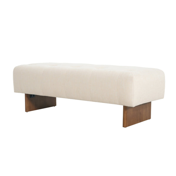 English Elm Christopher Knight Home® - Rectangular Tufted Linen Ottoman Bench With Solid Wood Legs - Versatile Beige Footstool & Seating N757P296695I