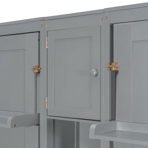 English Elm Dual Twin Murphy Beds with Built-In Cabinets & Shelves for Space-Saving Guest Rooms and Studios Gray N820S00058E