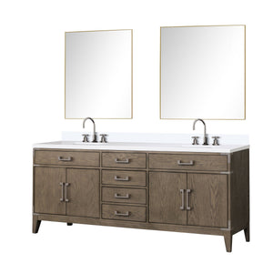 English Elm Grey Oak Double Bath Vanity 80" W x 22" D with White Quartz Top, Chrome Faucets & Dual 36" Mirrors B2731S01876