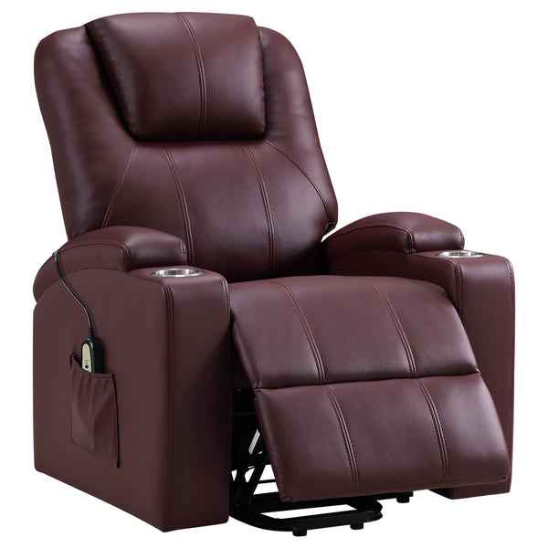 English Elm Macklin Faux Leather Power Lift Recliner with Heat Massage and Storage Pockets Wine Red B062P466805