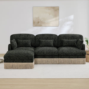 English Elm 100"comfy Chenille Leopard Print Sectional Sofa with Tassel Trim and Movable Ottoman Green W5656S00032