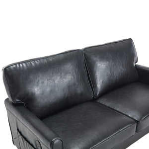 English Elm Loveseat Modern Mid-Century 2-Seater with USB Type-C Charging, Removable Zippered Covers, Sturdy Wood Legs Black PU W395P238820