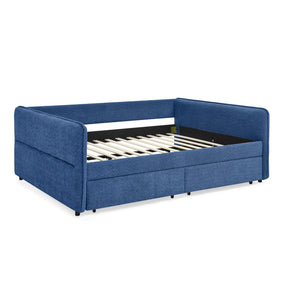 English Elm Queen Boucle Tufted Daybed Sofa with Storage Drawers Eucalyptus Frame Guest Room Blue W1413S00179