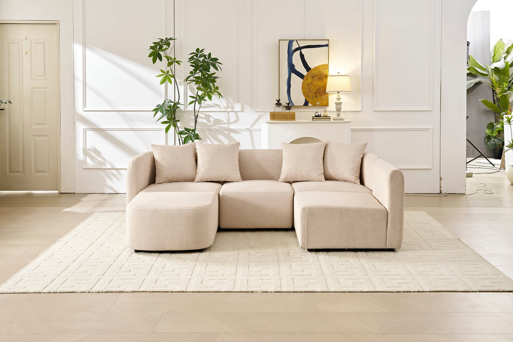 English Elm 118" Velvet Modular Sectional with Ottoman Deep Seat Sofa for Living Room W2664S00093