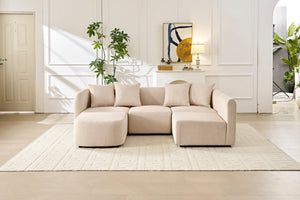 English Elm 118" Velvet Modular Sectional with Ottoman Deep Seat Sofa for Living Room W2664S00093