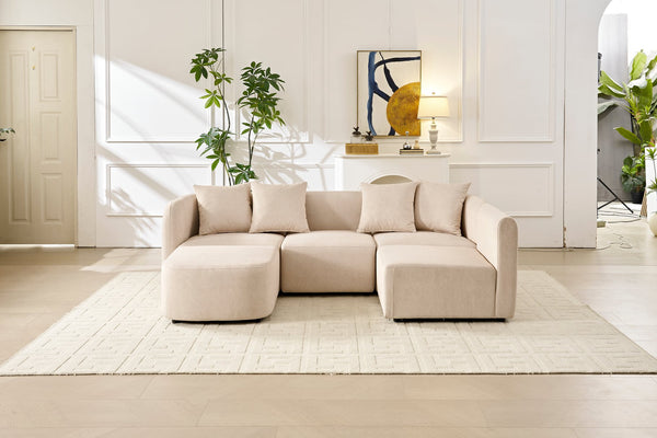 English Elm 118" Velvet Modular Sectional with Ottoman Deep Seat Sofa for Living Room W2664S00093