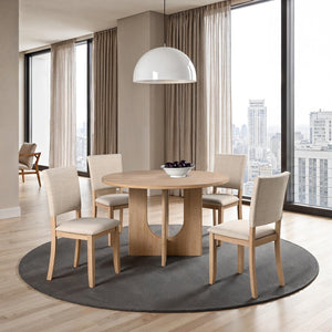 English Elm Contemporary Round Pedestal Dining Set with Upholstered Chairs for Modern Interiors Natural B2741S00781