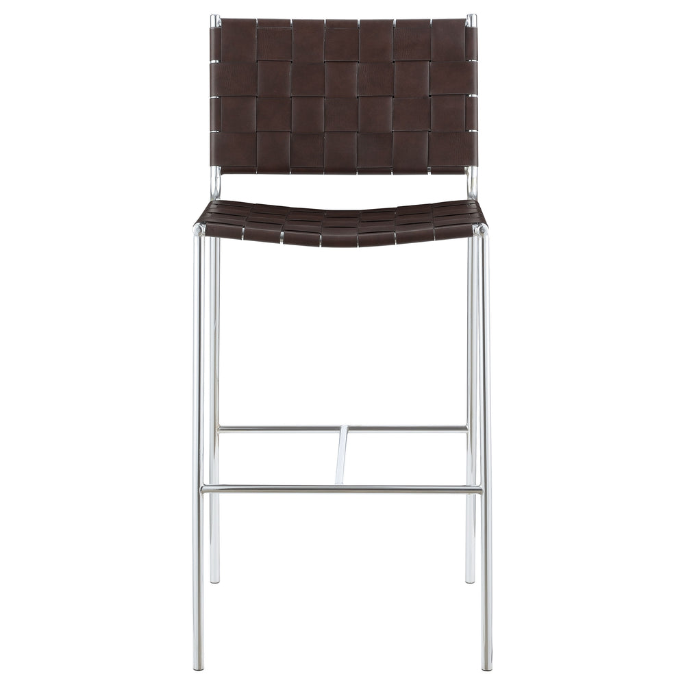 English Elm Langton Brown Upholstered Bar Chair with Chrome Frame, Woven Leatherette Seat & H-Footrest, Stylish Counter Stool (Brown) B062P374082