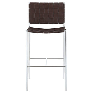 English Elm Langton Brown Upholstered Bar Chair with Chrome Frame, Woven Leatherette Seat & H-Footrest, Stylish Counter Stool (Brown) B062P374082