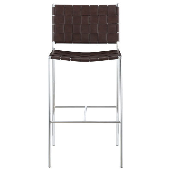 English Elm Langton Brown Upholstered Bar Chair with Chrome Frame, Woven Leatherette Seat & H-Footrest, Stylish Counter Stool (Brown) B062P374082