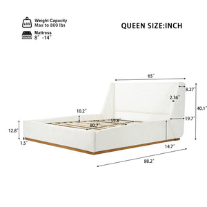 English Elm Luxury Wingback Queen Bed Padded Rubberwood Frame Splash Resistant White Upholstery N769Q393037W