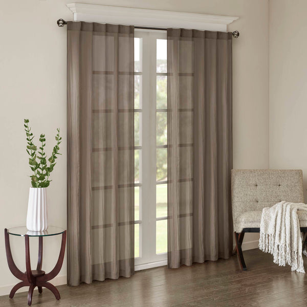 JLA Home Madison Park - Solid Crushed Sheer Curtain Panels Pair — Lightweight Textured Window Drapes That Gently Filter Light and Add Elegant Movement Taupe MP40-4501
