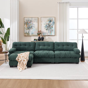 English Elm Modular Cloud Sectional Sofa Flannelette Deep Seat L Shape with Movable Ottoman Green W2120S00035