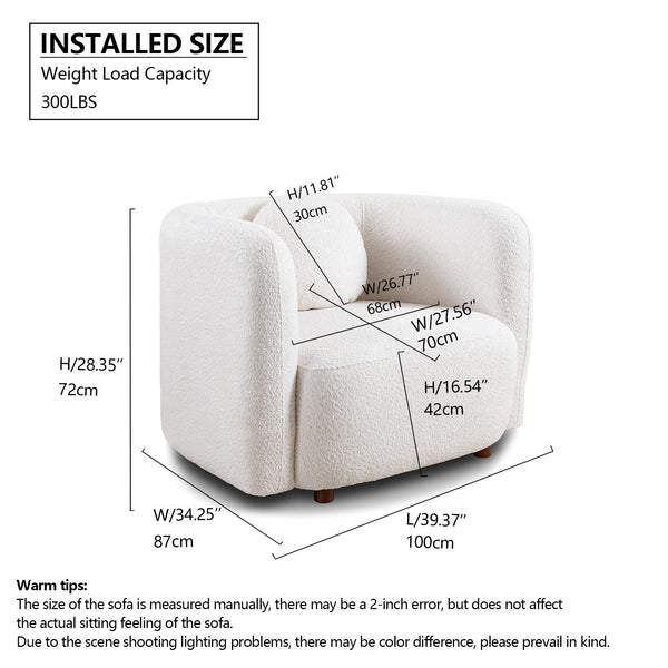 English Elm Accent Boucle Upholstered Cloud Armchair Japandi Minimalist Lounge Seat for Living Room W2664P407034