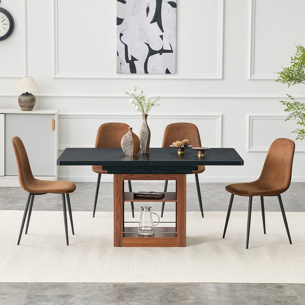 English Elm Expandable Dining Set Modern Dual Tone Table with Four Techno Fabric Chairs Seats Eight W1151S04690