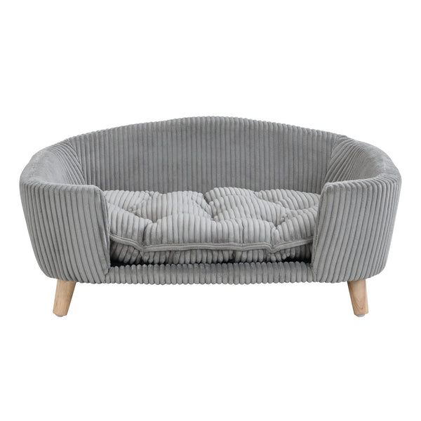 English Elm Elevated Pet Sofa with Corduroy Upholstery Rubberwood Legs and Supportive Foam for Small Dogs Grey N779P395017G