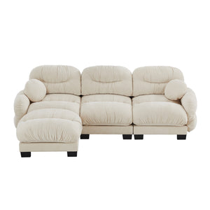 English Elm Pleated Chenille Sectional Sofa with Ergonomic Foam Sculptural Curved Armrests Living Room Beige W5656S00041