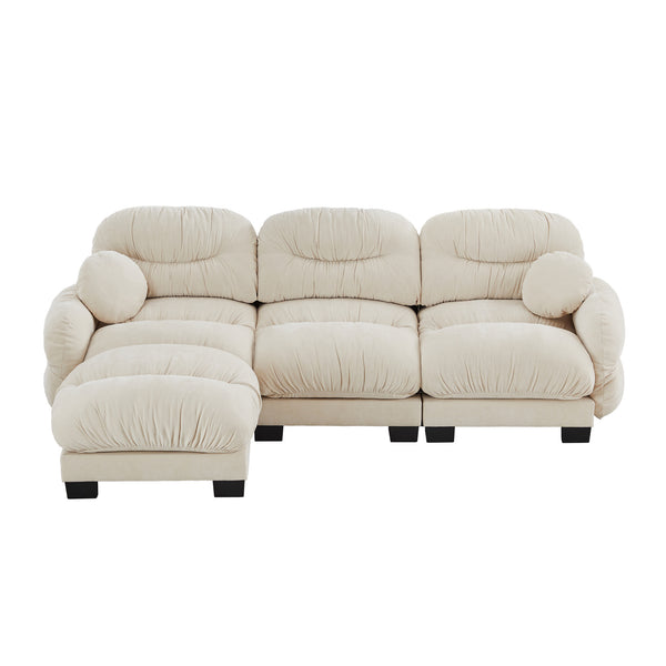 English Elm Pleated Chenille Sectional Sofa with Ergonomic Foam Sculptural Curved Armrests Living Room Beige W5656S00041