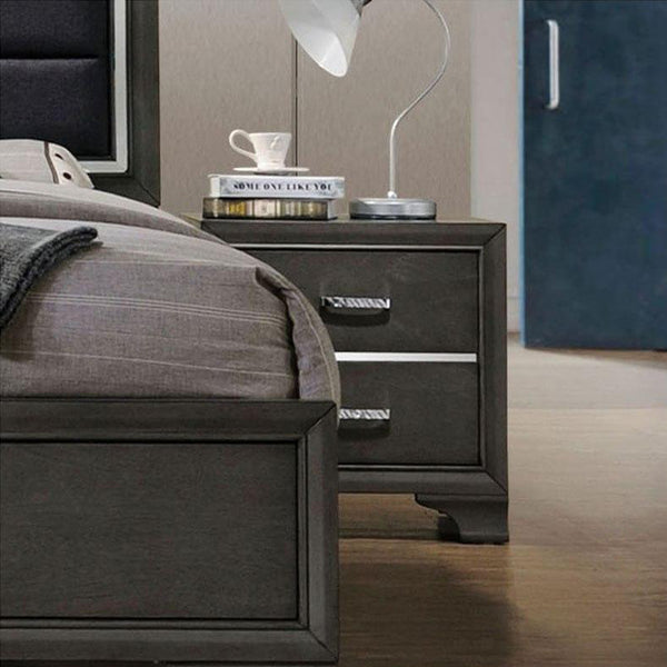 English Elm 2 Drawers Solid Wood Nightstand - Modern Gray Finish With Elegant Angled Design & Ample Storage Space B016P253437