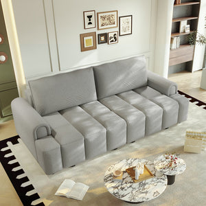English Elm 90.2" Plush Teddy Fabric Convertible Sleeper Sofa with Hidden Storage for Living Room Light Grey W1885S00312