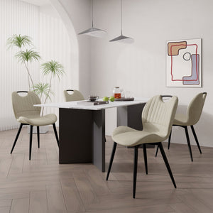 English Elm Dining Chair Set Of 2 – Modern Beige Pu Leather Armless Chairs With Comfy Backrest & Solid Wood Legs T3950P396416