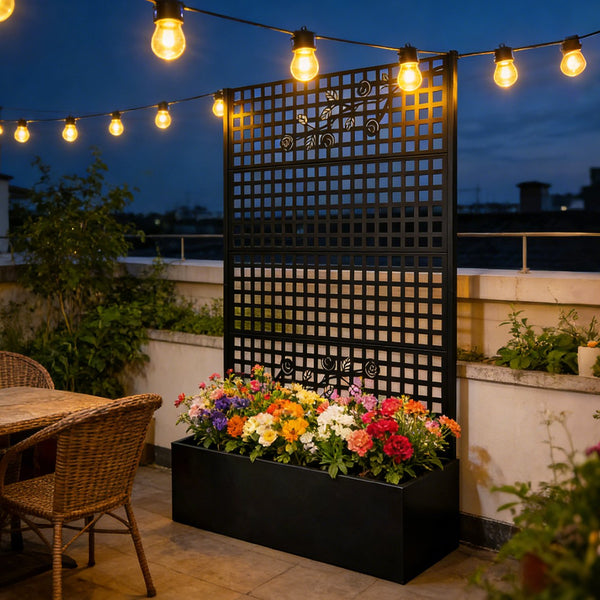 English Elm Metal Raised Garden Bed with Integrated Trellis for Patio Privacy and Climbing Plants W1586P455883