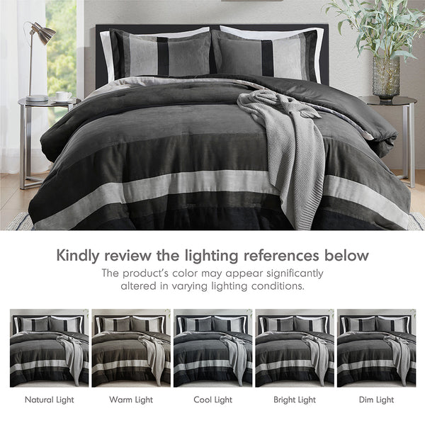 JLA Home Comfort Spaces - Pieced Faux Suede Comforter Set with Modern Two-Tone Colorblock, Oeko-Tex Certified Softness Black AM10-0030