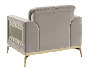 English Elm Antigua Glam 3 Piece Living Room Sofa Set with Plush Cushions and Gold Tone Accents Taupe+Gold B009S02173