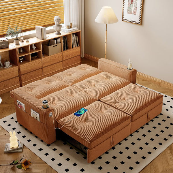 English Elm W3820s00010 Corduroy Sleeper Sofa Pull Out Guest Bed for Studio Apartments and Small Spaces Orange W3820S00030
